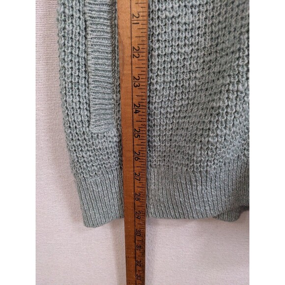 LL Bean Cardigan Sweater Women's Medium Aqua Shawl Collar Chunky Knit Mid Length - Picture 6 of 6